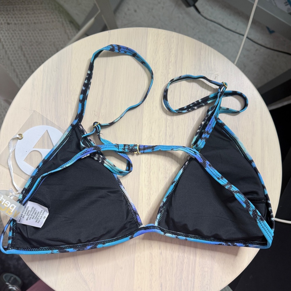 Perfect Vacation Blue Tiger Animal Print Triangle Bikini Top Medium NWT - Picture 2 of 3